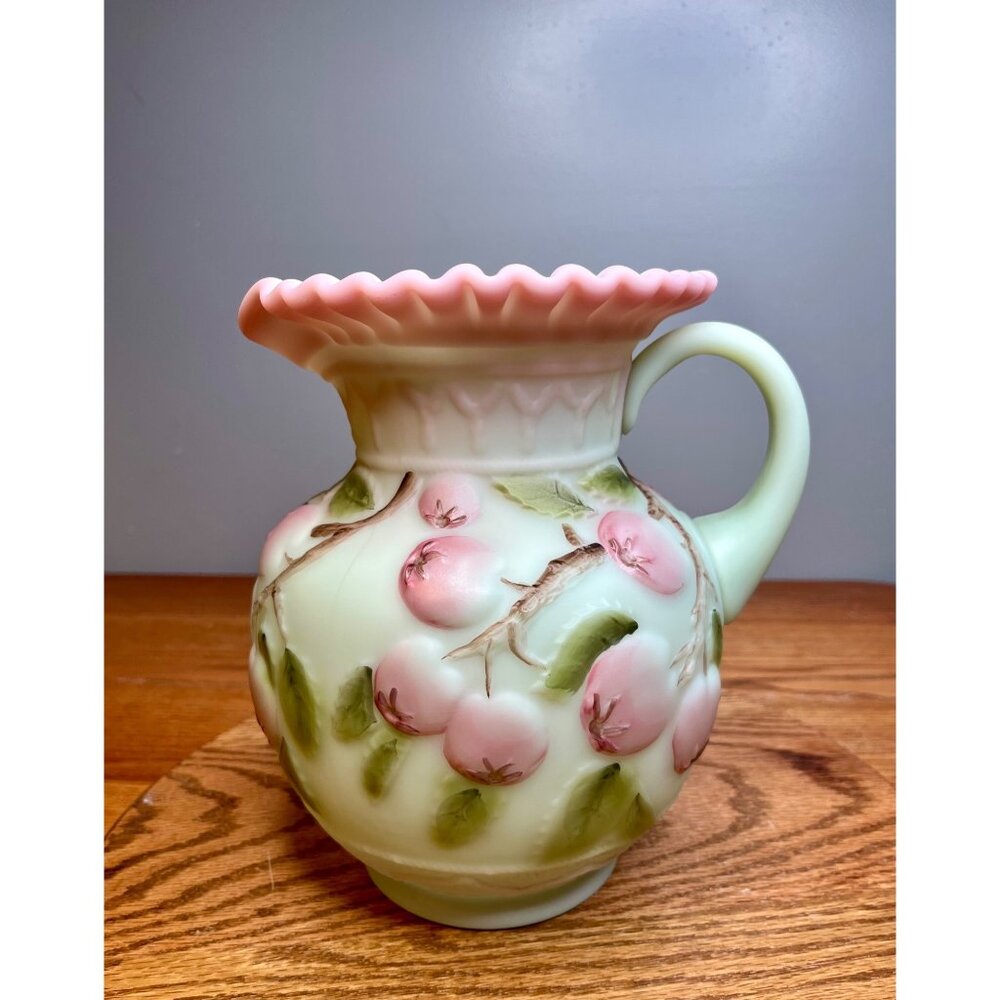 Fenton Art Glass - Lotus Mist – Green Burmese – Apple Tree – Water Pitcher